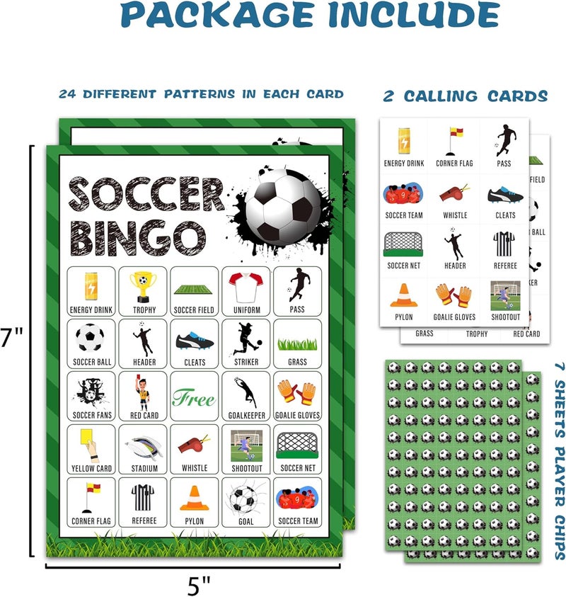 OZTEMETY Soccer Bingo Card Game, Soccer Bingo Game for Adults, Sports Party Supplies, Favors, Soccer Party Decorations, Gift – 24 Players Bingo Game, C05 - Image 2